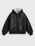 Fur Lined Acid Wash Bomber Jacket
