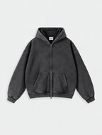 Washed Distressed Fleece Zip-Up Jacket